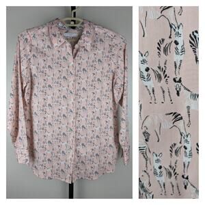 Foxcroft Non Iron Long Sleeve Button Front Shirt pink zebra print